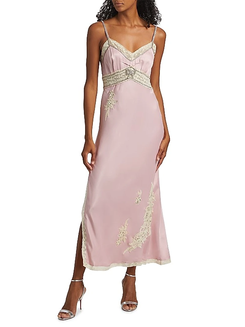 Valea Embroidered Satin Slip Dress