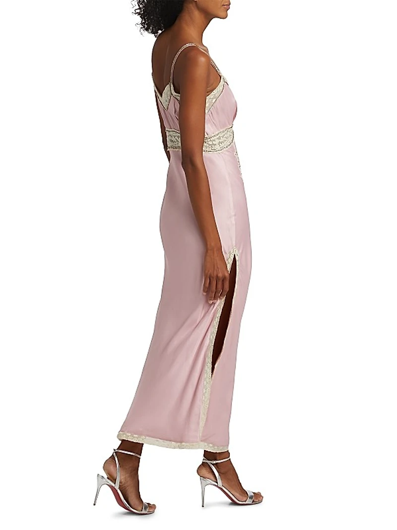 Valea Embroidered Satin Slip Dress
