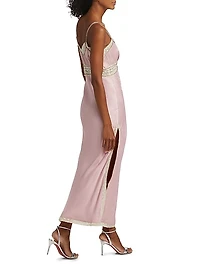 Valea Embroidered Satin Slip Dress