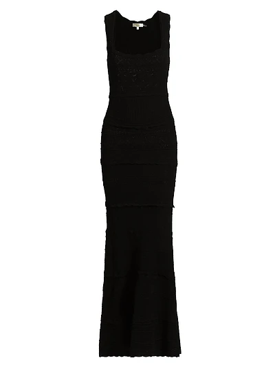 Stretch Pointelle Ellaria Knit Maxi-Dress
