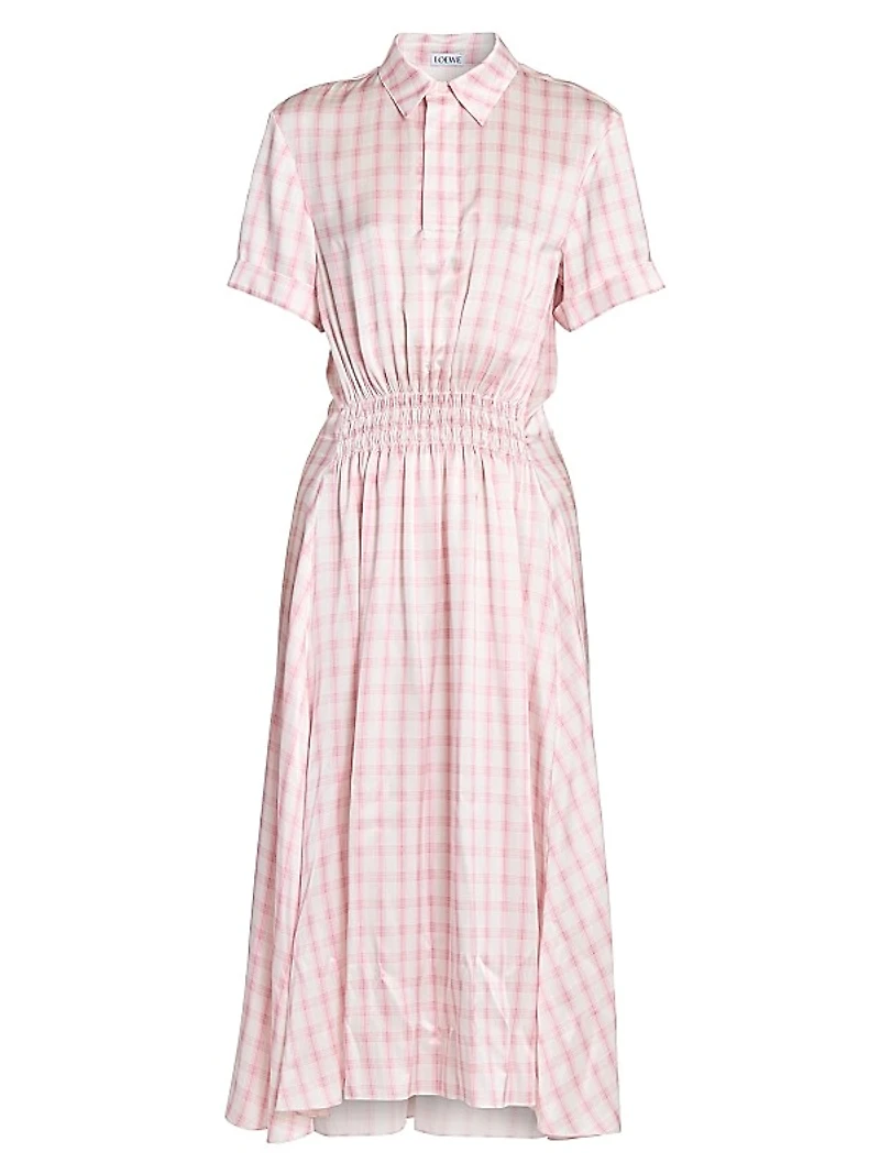 Plaid Stretch Silk Polo Dress