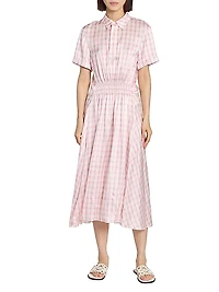 Plaid Stretch Silk Polo Dress