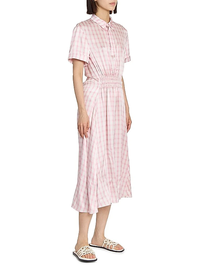 Plaid Stretch Silk Polo Dress
