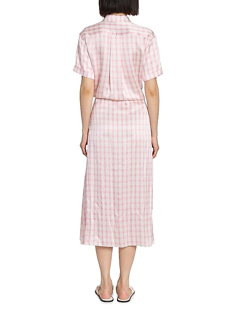 Plaid Stretch Silk Polo Dress