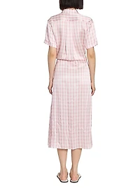 Plaid Stretch Silk Polo Dress