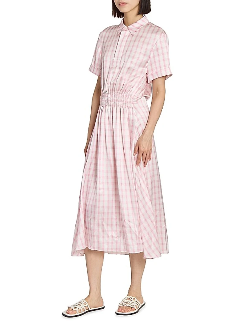 Plaid Stretch Silk Polo Dress
