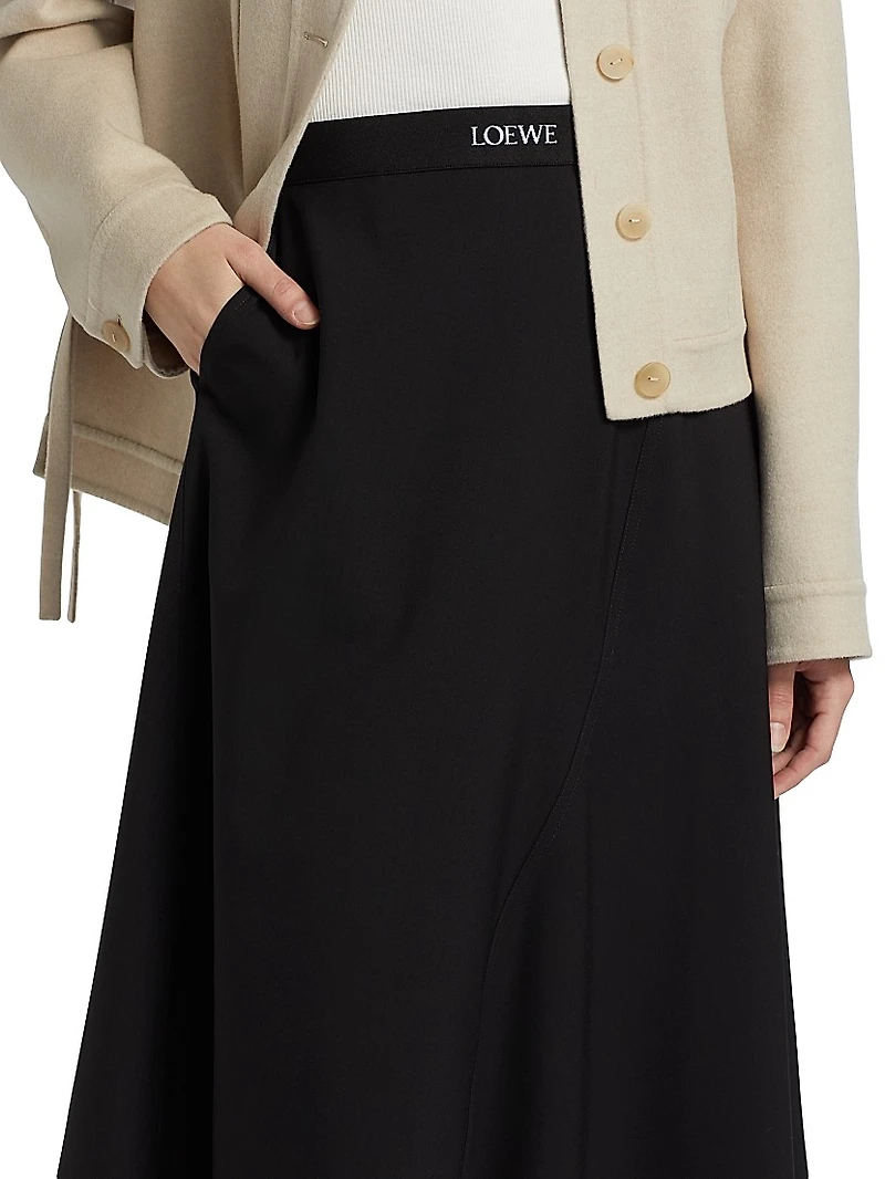 Wool-Blend Asymmetric Midi-Skirt