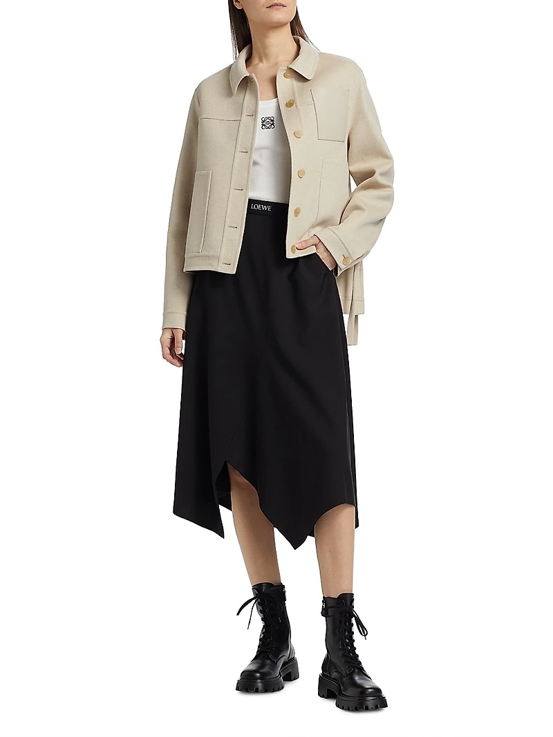 Wool-Blend Asymmetric Midi-Skirt