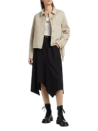 Wool-Blend Asymmetric Midi-Skirt