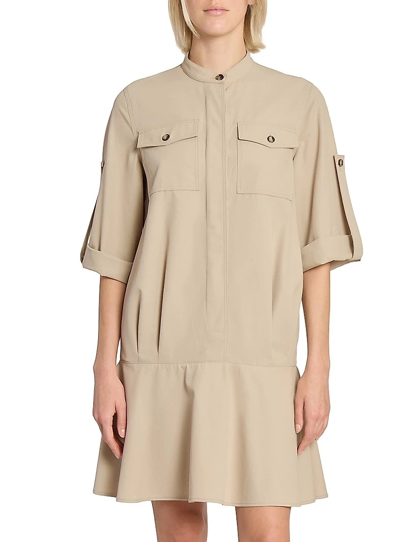 Cotton Leather-Trim Minidress