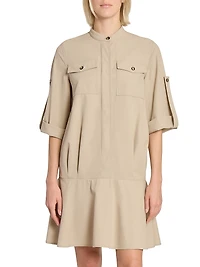 Cotton Leather-Trim Minidress