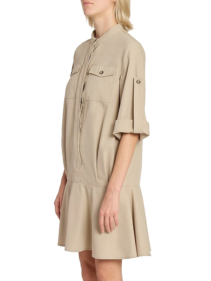 Cotton Leather-Trim Minidress