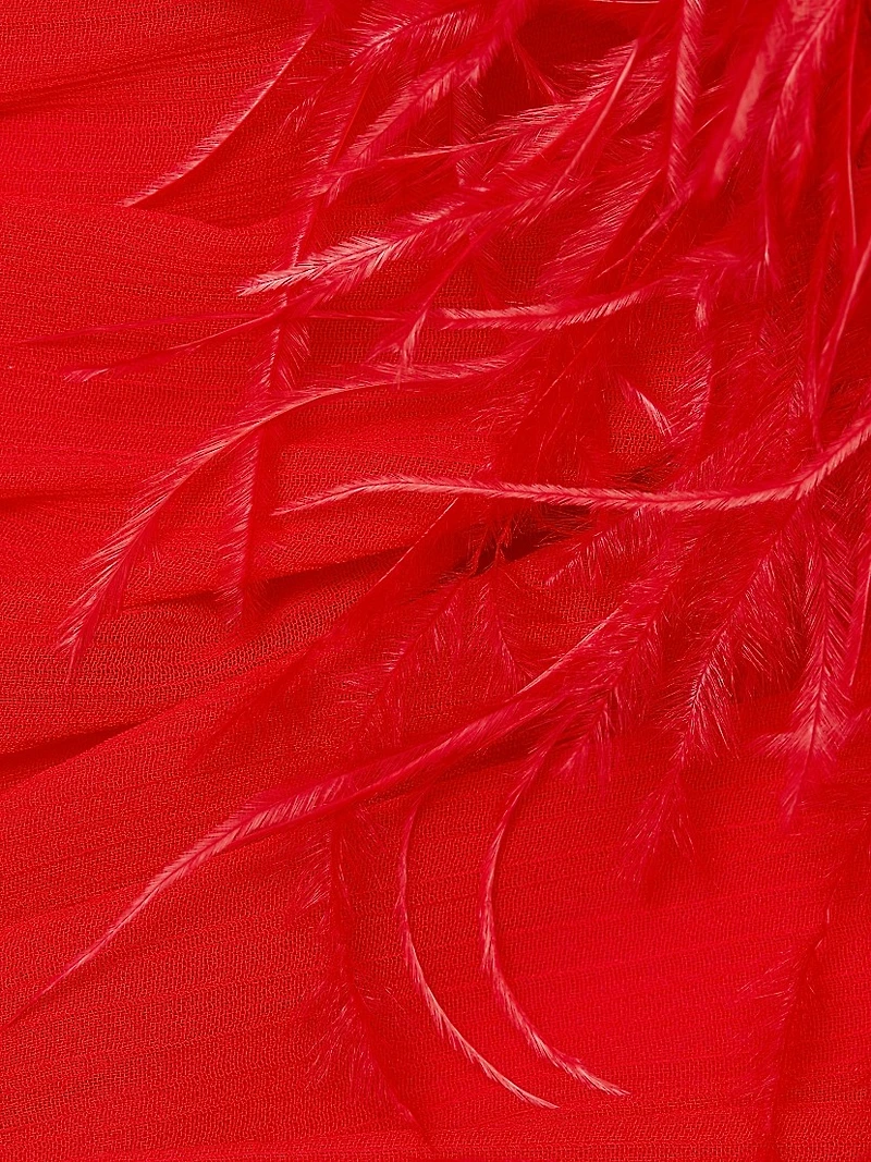 Geisha Plunge Feather-Cuff Gown