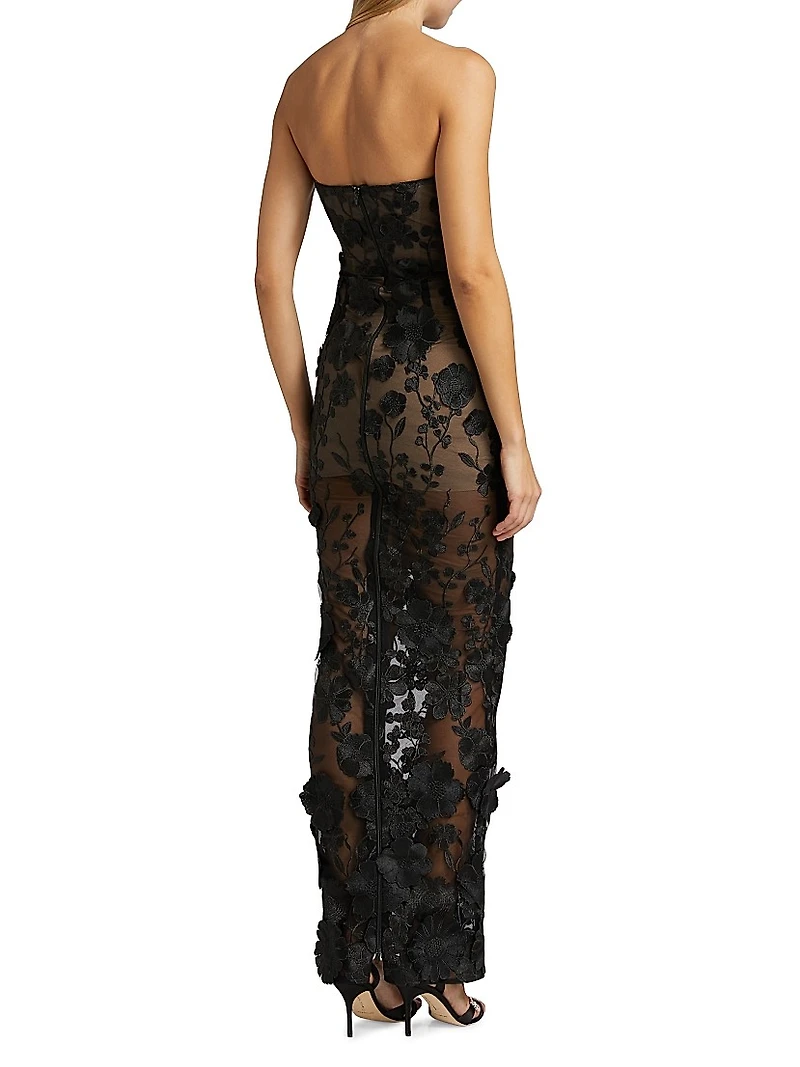 Jasmine Floral-Embroidered Sheer Maxi Dress