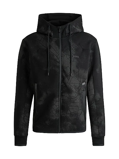 Zip-Up Hoodie with Decorative Reflective Artwork