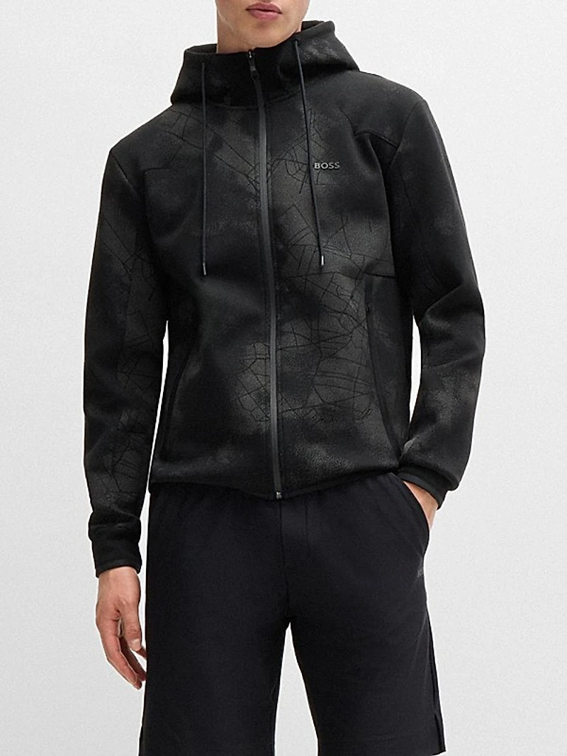 Zip-Up Hoodie with Decorative Reflective Artwork