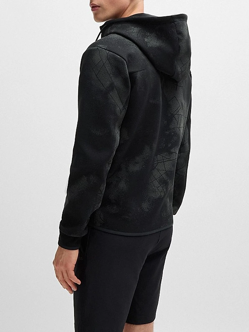 Zip-Up Hoodie with Decorative Reflective Artwork