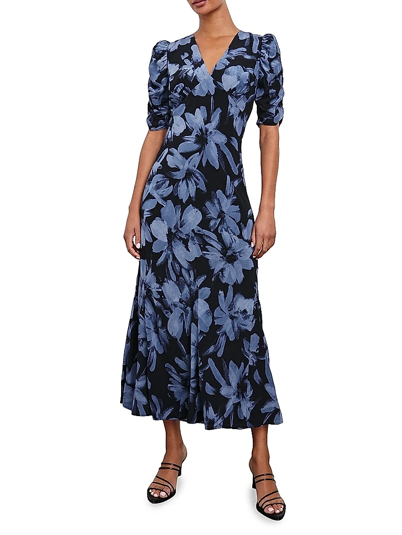 Zariah Short Sleeve Floral A-Line Midi-Dress