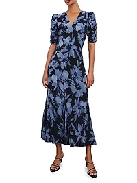 Zariah Short Sleeve Floral A-Line Midi-Dress