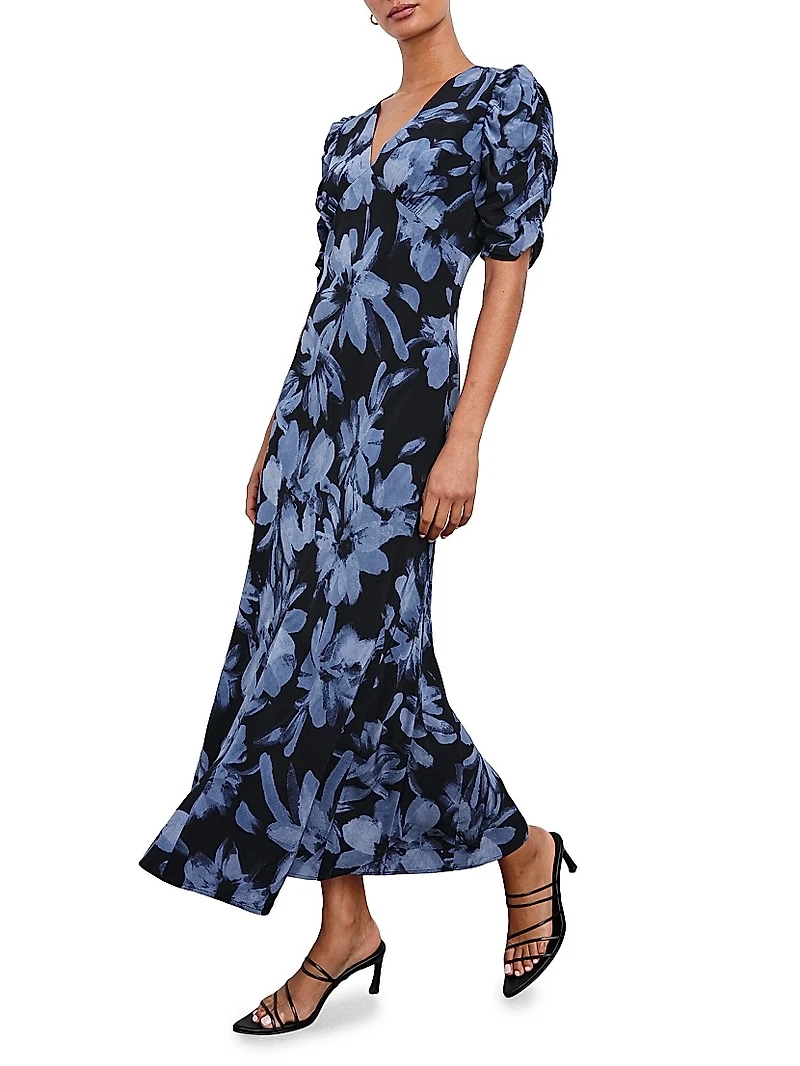 Zariah Short Sleeve Floral A-Line Midi-Dress