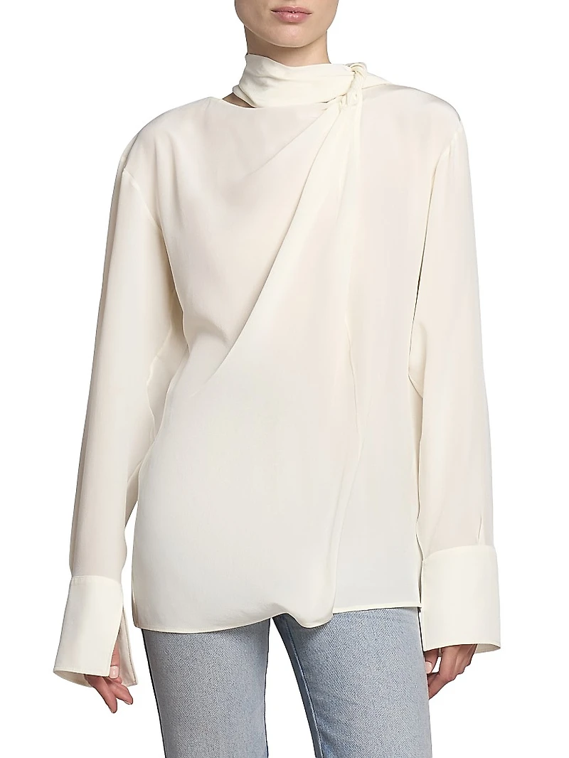 Silk Twist-Detail Long-Sleeve Top