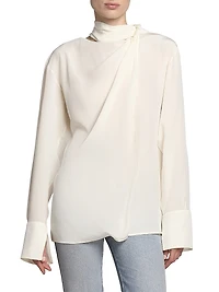 Silk Twist-Detail Long-Sleeve Top