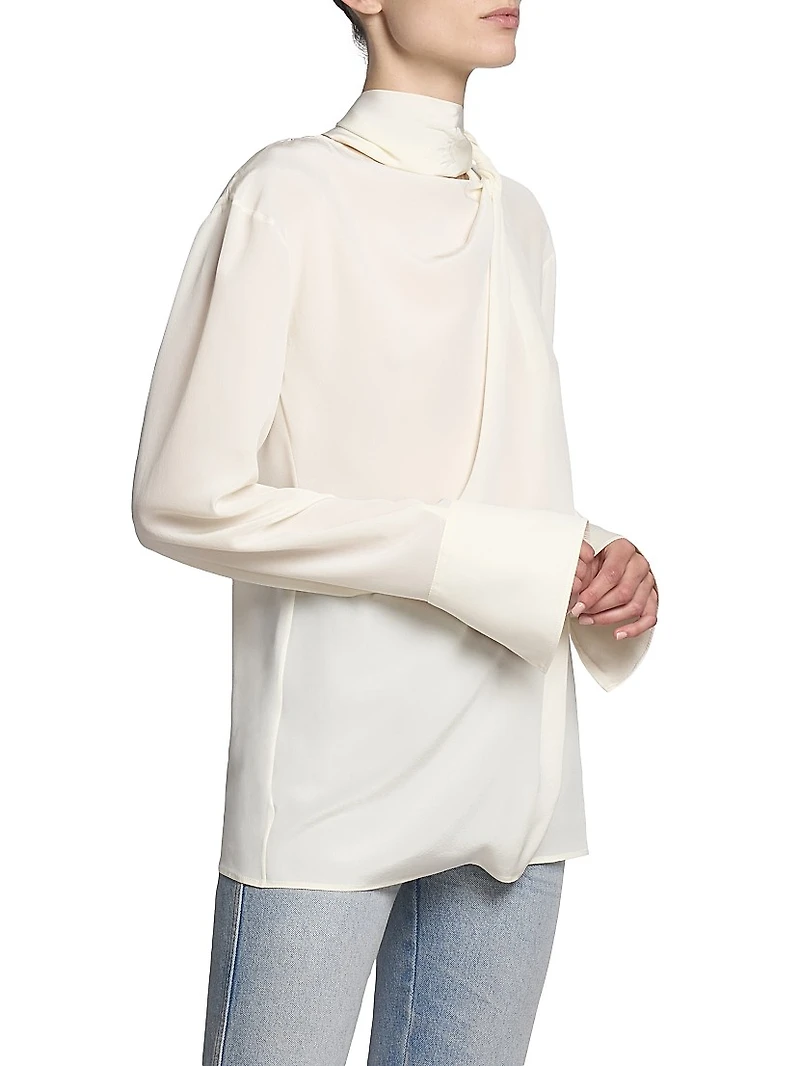 Silk Twist-Detail Long-Sleeve Top