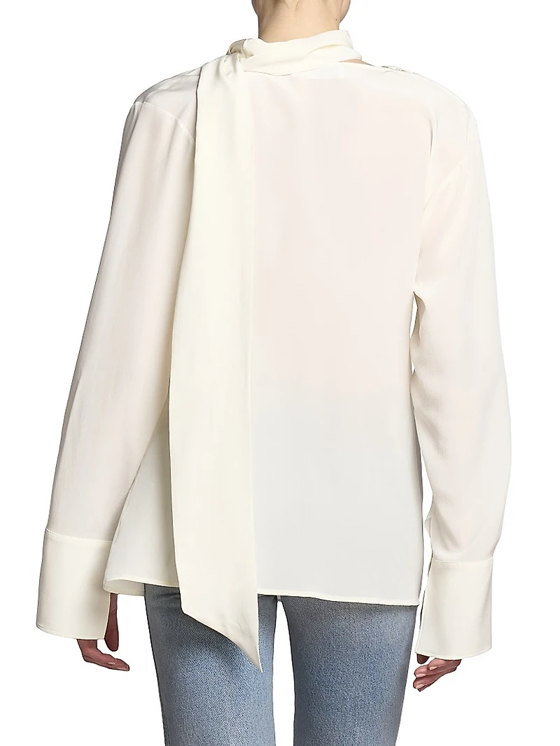 Silk Twist-Detail Long-Sleeve Top