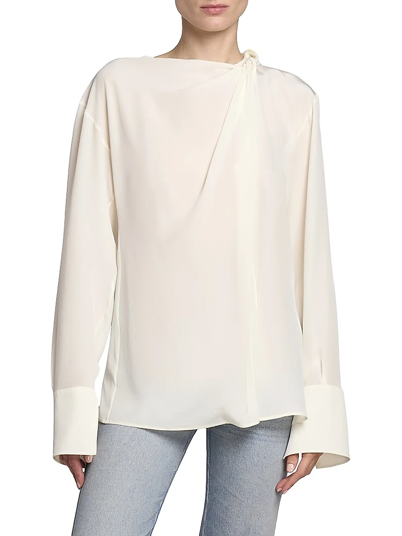 Silk Twist-Detail Long-Sleeve Top