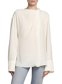 Silk Twist-Detail Long-Sleeve Top