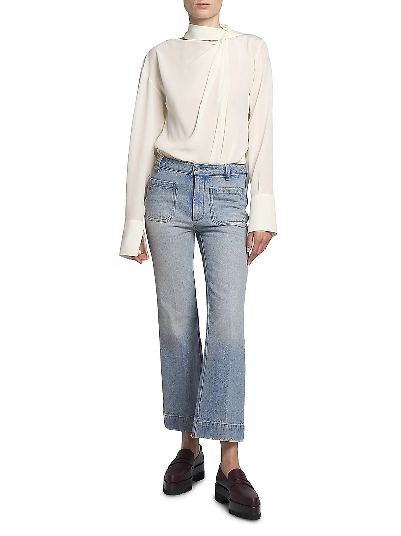 Silk Twist-Detail Long-Sleeve Top