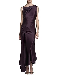 Gathered Satin Sleeveless Midi-Dress