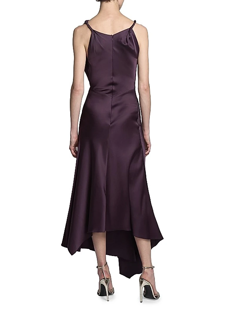 Gathered Satin Sleeveless Midi-Dress