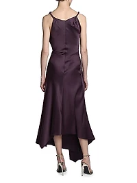 Gathered Satin Sleeveless Midi-Dress