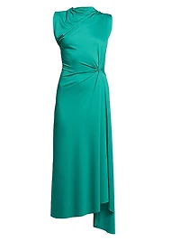 Gathered Satin Midi-Dress