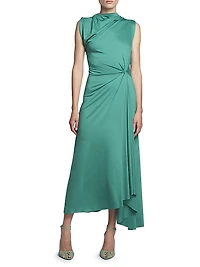 Gathered Satin Midi-Dress