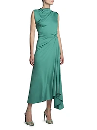 Gathered Satin Midi-Dress