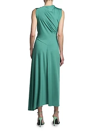 Gathered Satin Midi-Dress