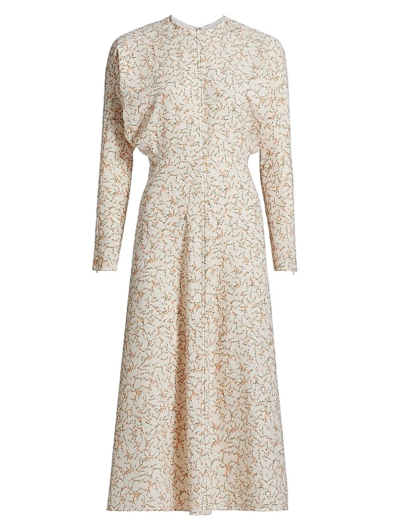Floral Sable Cady Dolman-Sleeve Midi-Dress