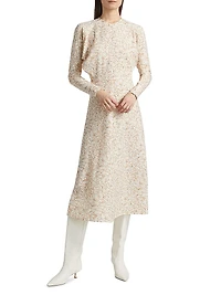 Floral Sable Cady Dolman-Sleeve Midi-Dress