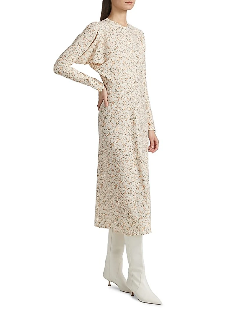 Floral Sable Cady Dolman-Sleeve Midi-Dress