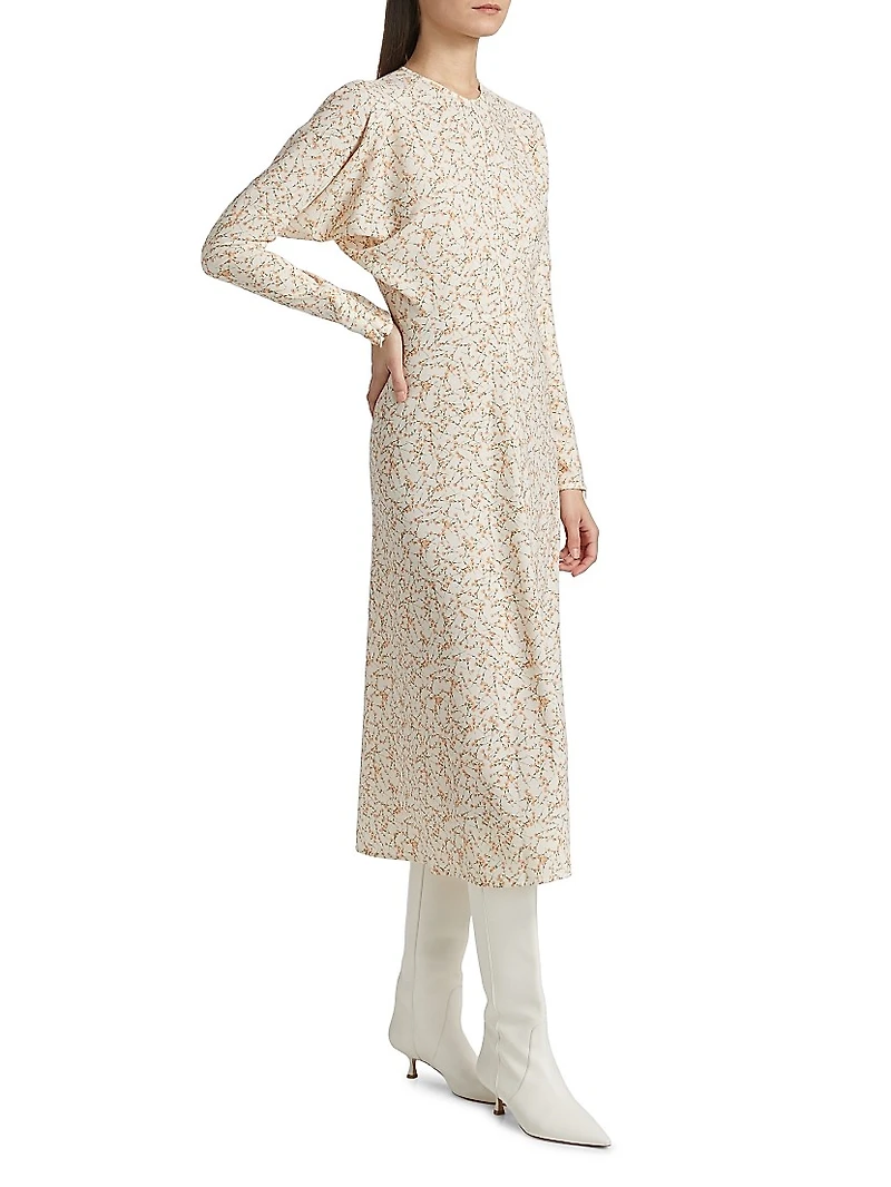Floral Sable Cady Dolman-Sleeve Midi-Dress