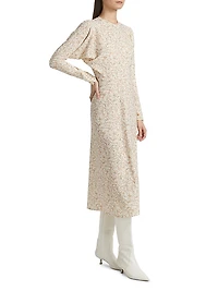 Floral Sable Cady Dolman-Sleeve Midi-Dress