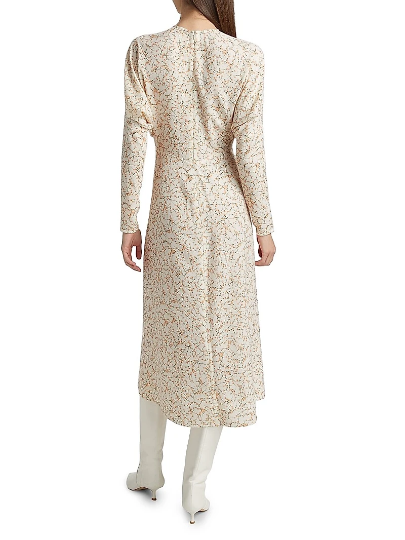Floral Sable Cady Dolman-Sleeve Midi-Dress