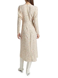 Floral Sable Cady Dolman-Sleeve Midi-Dress