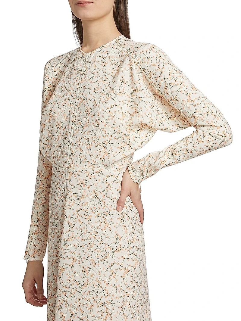 Floral Sable Cady Dolman-Sleeve Midi-Dress