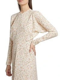 Floral Sable Cady Dolman-Sleeve Midi-Dress