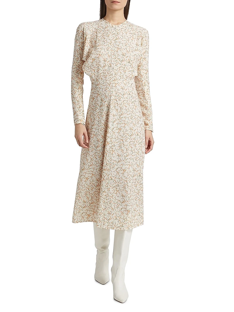 Floral Sable Cady Dolman-Sleeve Midi-Dress