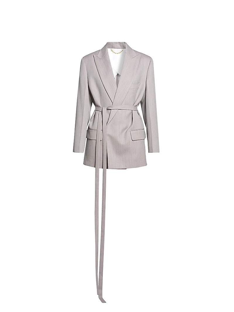 Wool Tie-Waist Tailored Jacket