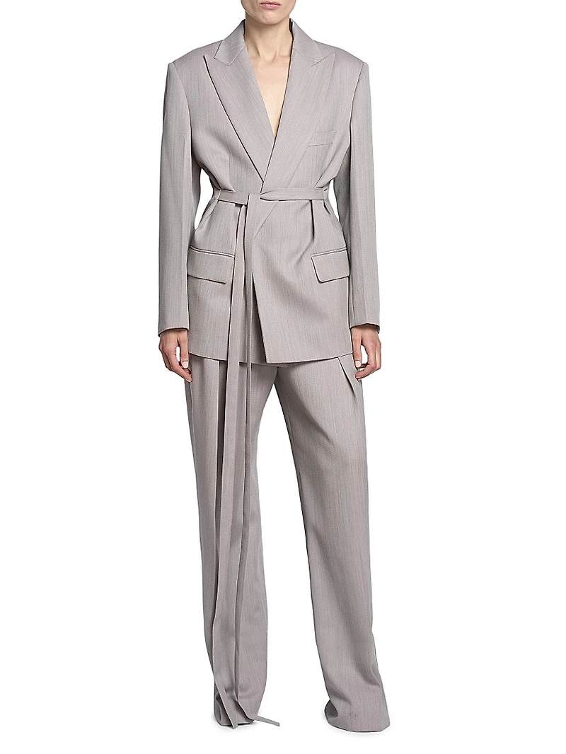 Wool Tie-Waist Tailored Jacket